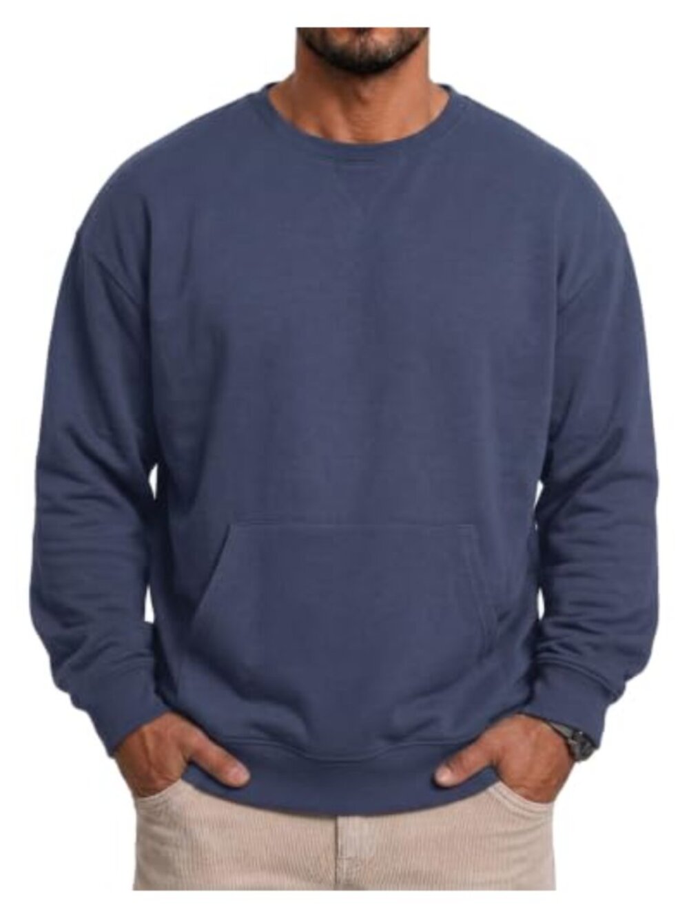 Men's Oversized Crewneck Pullover Sweatshirt with Kangaroo Pocket Long Sleeve